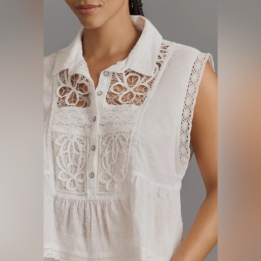 NWT Size XL - Anthropologie 100% Cotton Lace Swing Blouse (NWT USD 108)